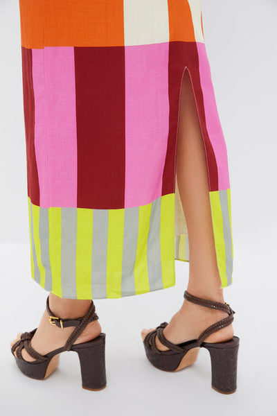 Zaravine - Multicolor Striped Midi Dress with Spaghetti Straps