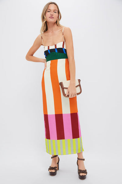 Zaravine - Multicolor Striped Midi Dress with Spaghetti Straps