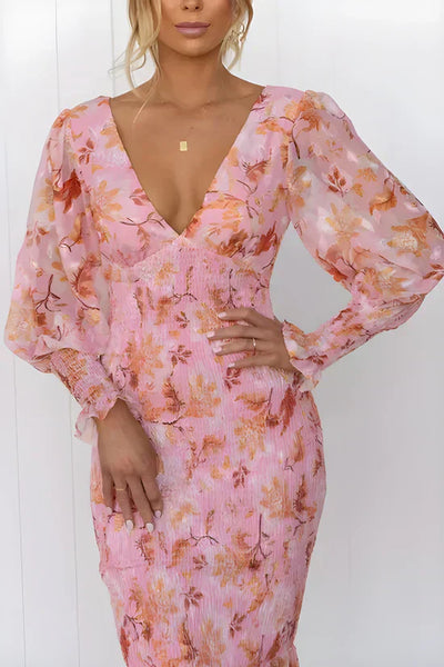 Harriet - Smocked floral mesh midi dress