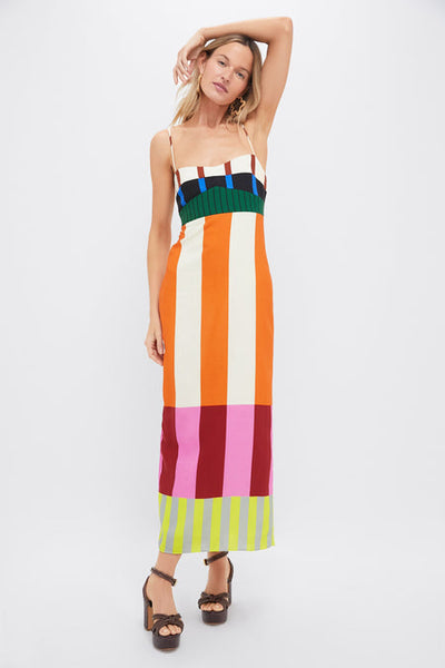 Zaravine - Multicolor Striped Midi Dress with Spaghetti Straps