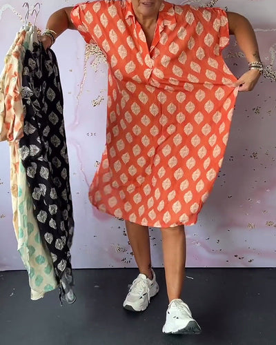 Liora | Loose Summer Dress with Lapel Collar and Short Sleeves