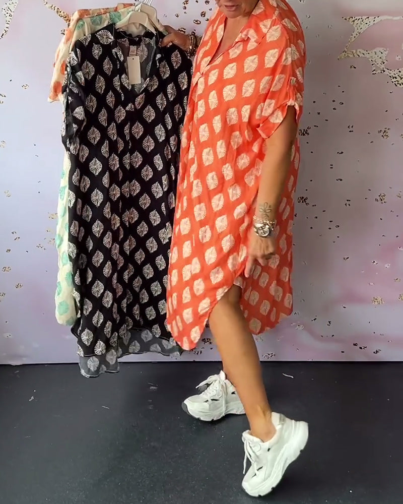 Liora | Loose Summer Dress with Lapel Collar and Short Sleeves