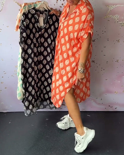 Liora | Loose Summer Dress with Lapel Collar and Short Sleeves