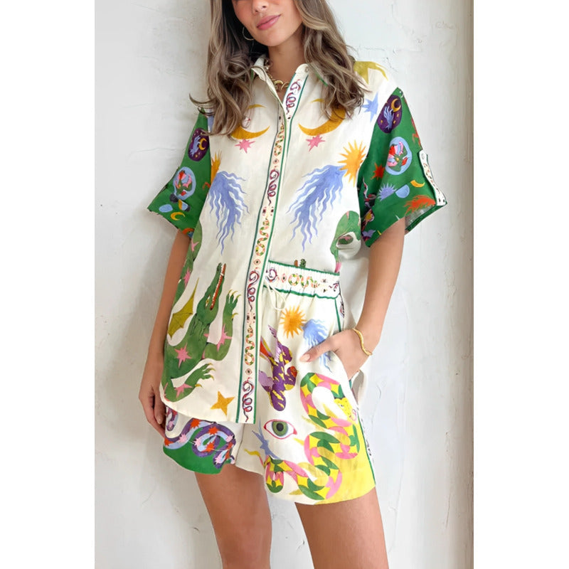 Zaya - Graphic Print Shirt & Shorts Set