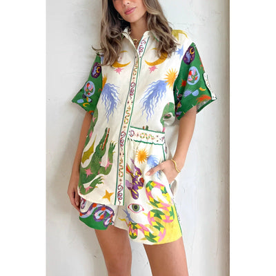 Zaya - Graphic Print Shirt & Shorts Set