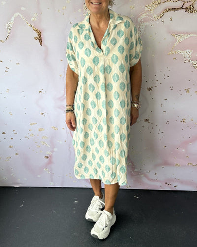 Liora | Loose Summer Dress with Lapel Collar and Short Sleeves
