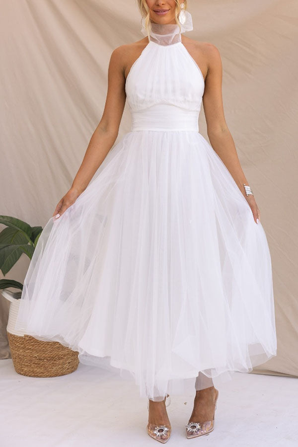 Annelise - Halter neck tulle midi dress