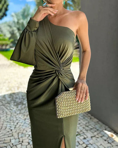 Camille - One shoulder knot slit gown
