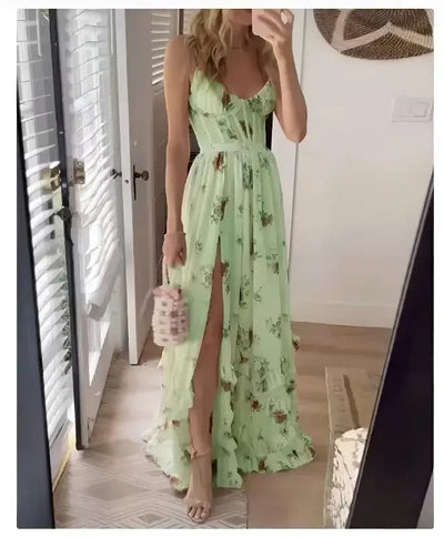 Isobel - Floral ruffle slit maxi dress