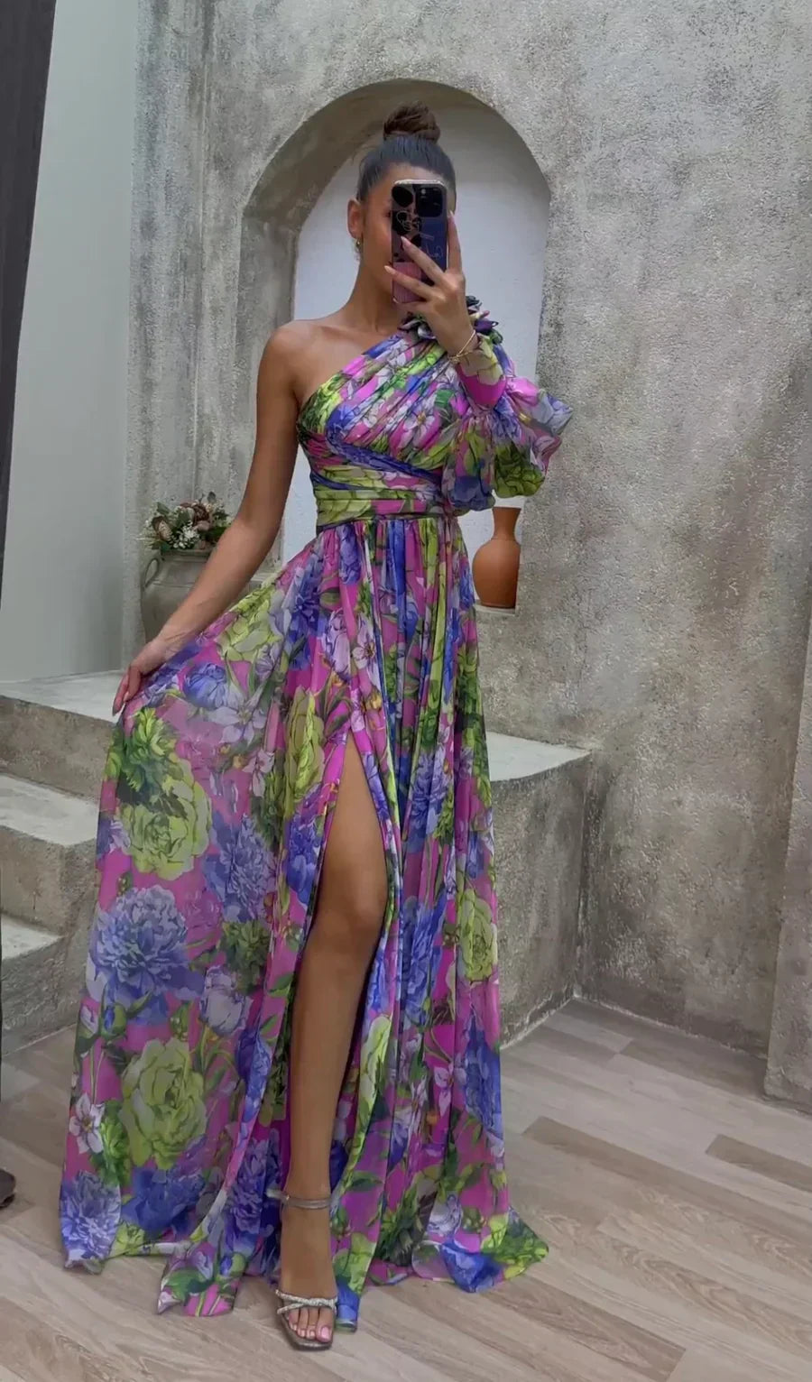 Talia - One shoulder floral maxi dress