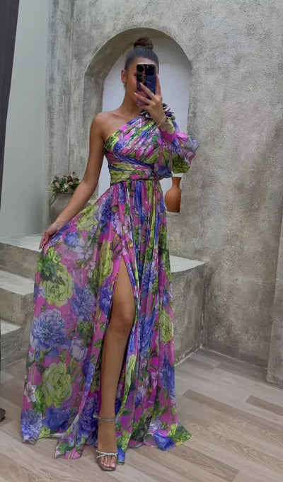 Talia - One shoulder floral maxi dress