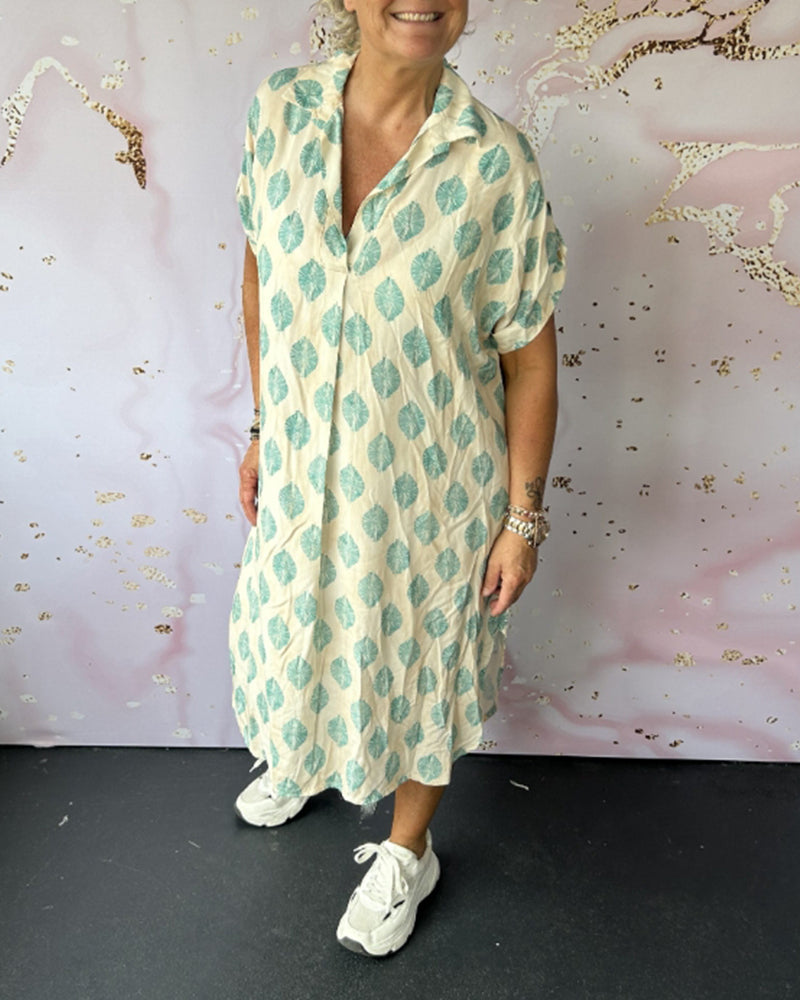 Liora | Loose Summer Dress with Lapel Collar and Short Sleeves