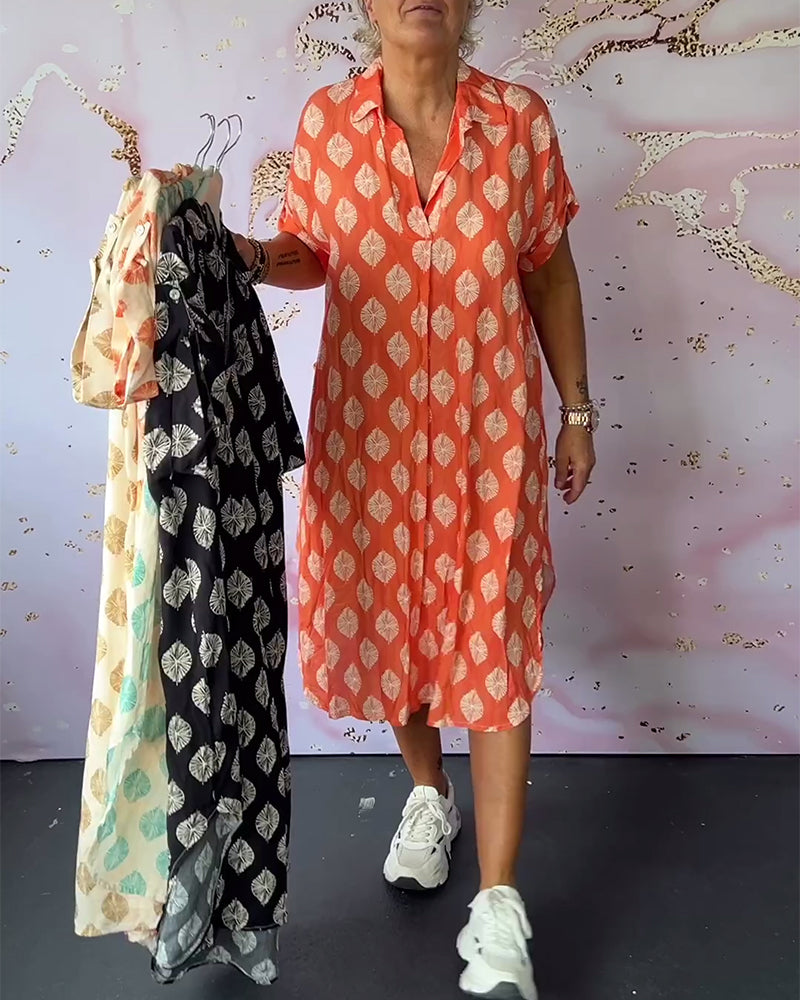 Liora | Loose Summer Dress with Lapel Collar and Short Sleeves