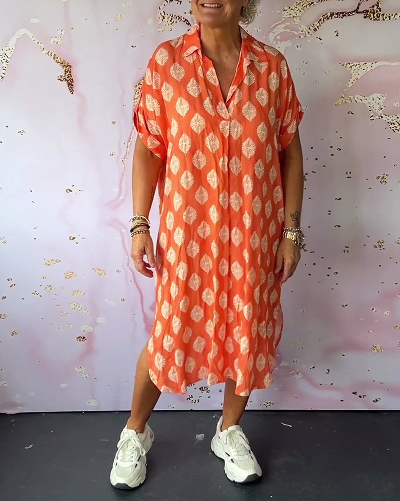 Liora | Loose Summer Dress with Lapel Collar and Short Sleeves