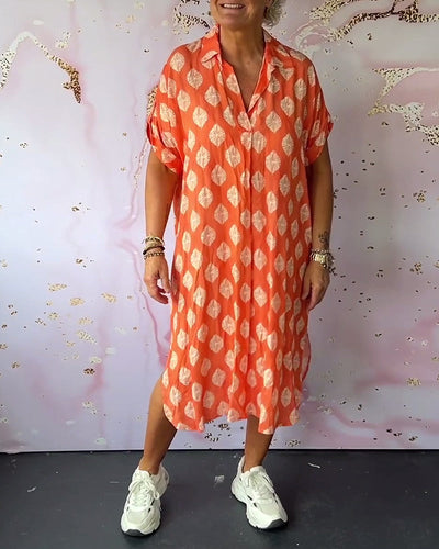 Liora | Loose Summer Dress with Lapel Collar and Short Sleeves