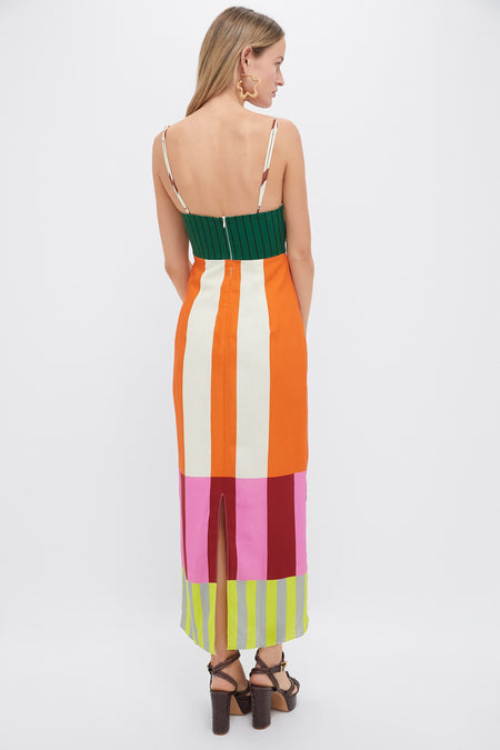 Zaravine - Multicolor Striped Midi Dress with Spaghetti Straps