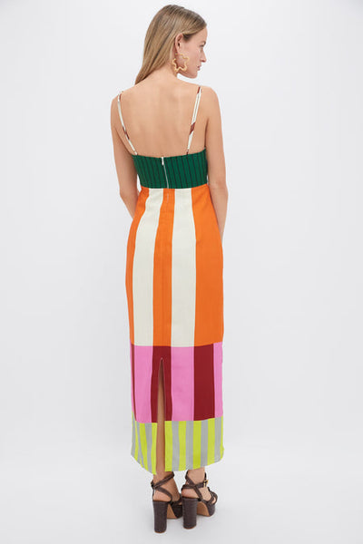 Zaravine - Multicolor Striped Midi Dress with Spaghetti Straps