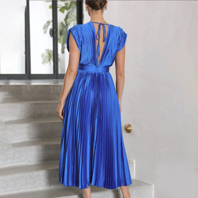 Phoebi - Pleated Deep V Midi Dress