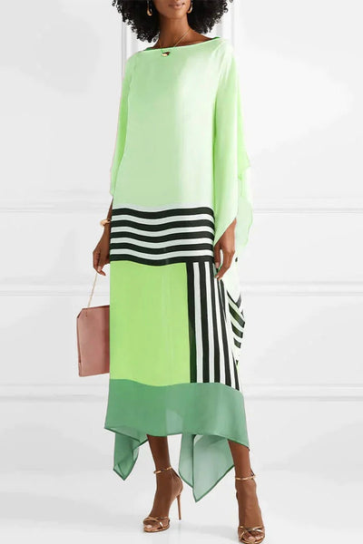 Calynora - Colorblock Printed Kaftan Dress with Draped Sleeves