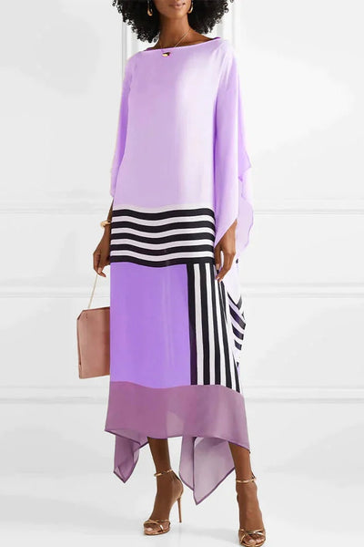 Calynora - Colorblock Printed Kaftan Dress with Draped Sleeves