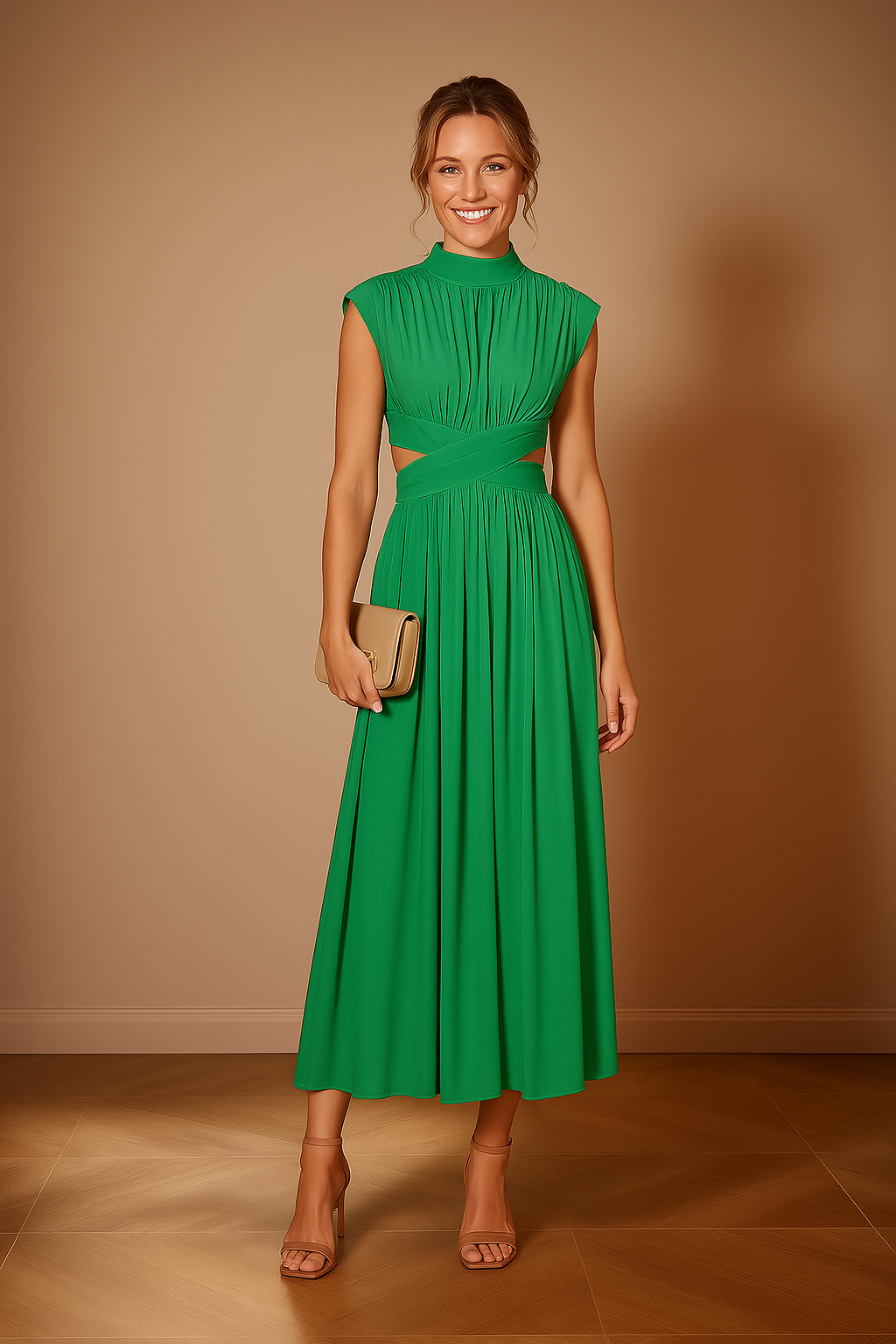 Diana | Pleated High Neck Dress