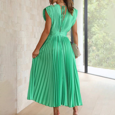 Phoebi - Pleated Deep V Midi Dress