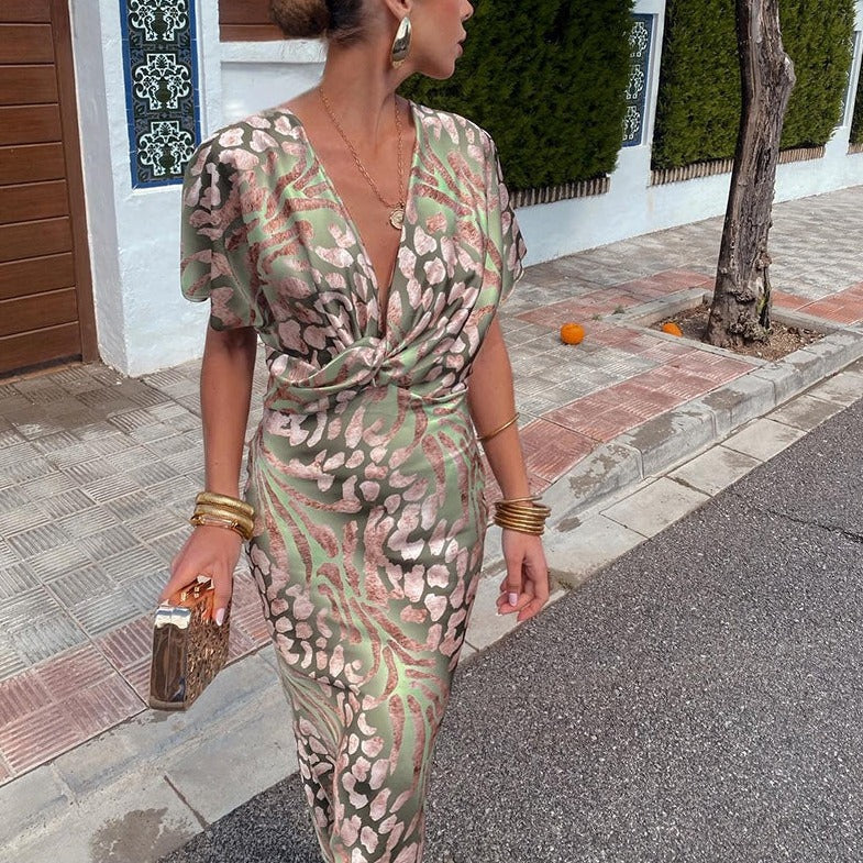 Roxane | Long dress with twisted V-neck