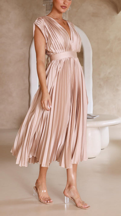 Sienna - Pleated satin midi dress