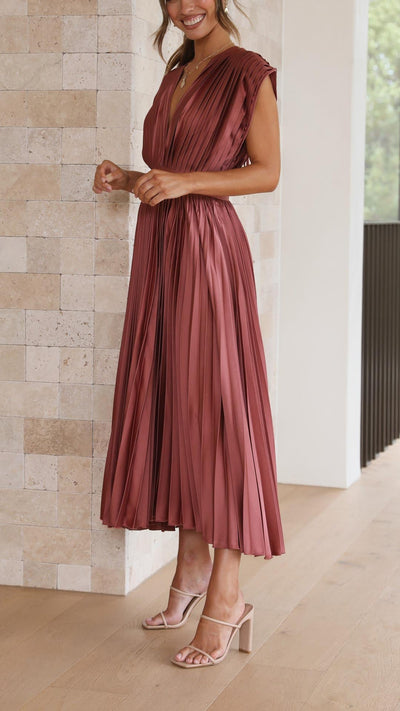 Sienna - Pleated satin midi dress