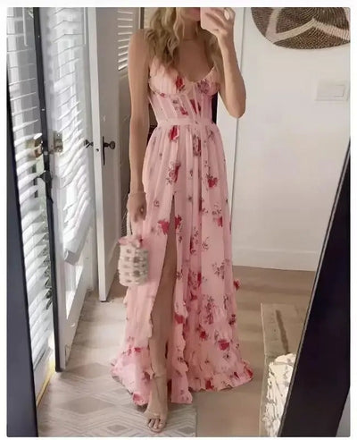 Isobel - Floral ruffle slit maxi dress