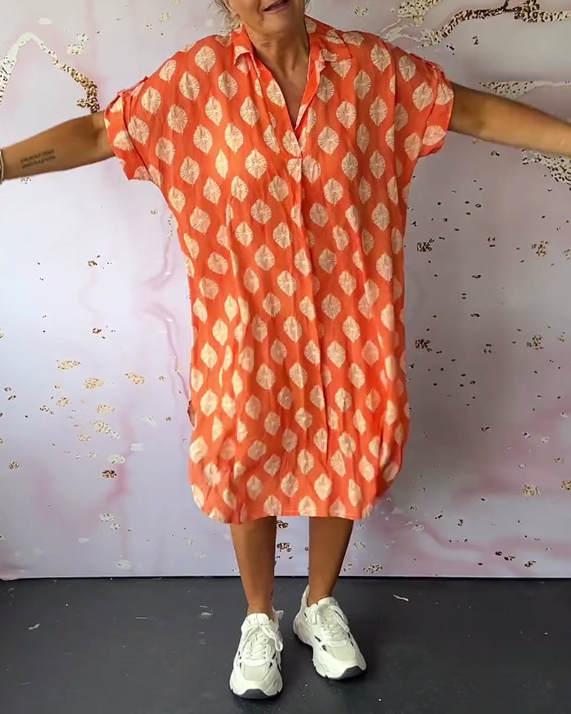 Liora | Loose Summer Dress with Lapel Collar and Short Sleeves