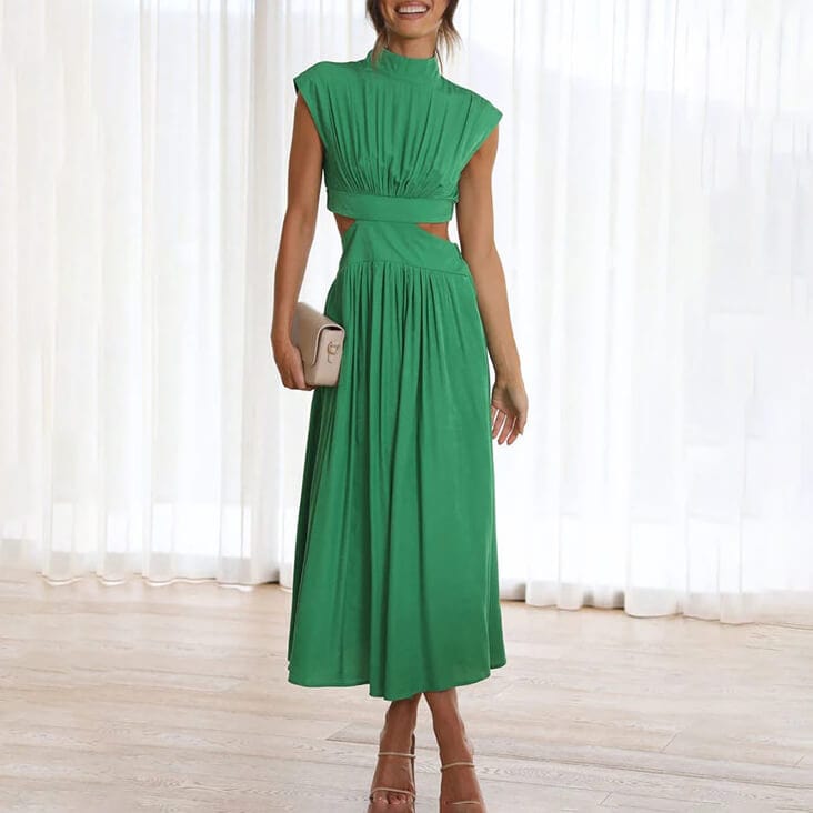 Diana | Pleated High Neck Dress